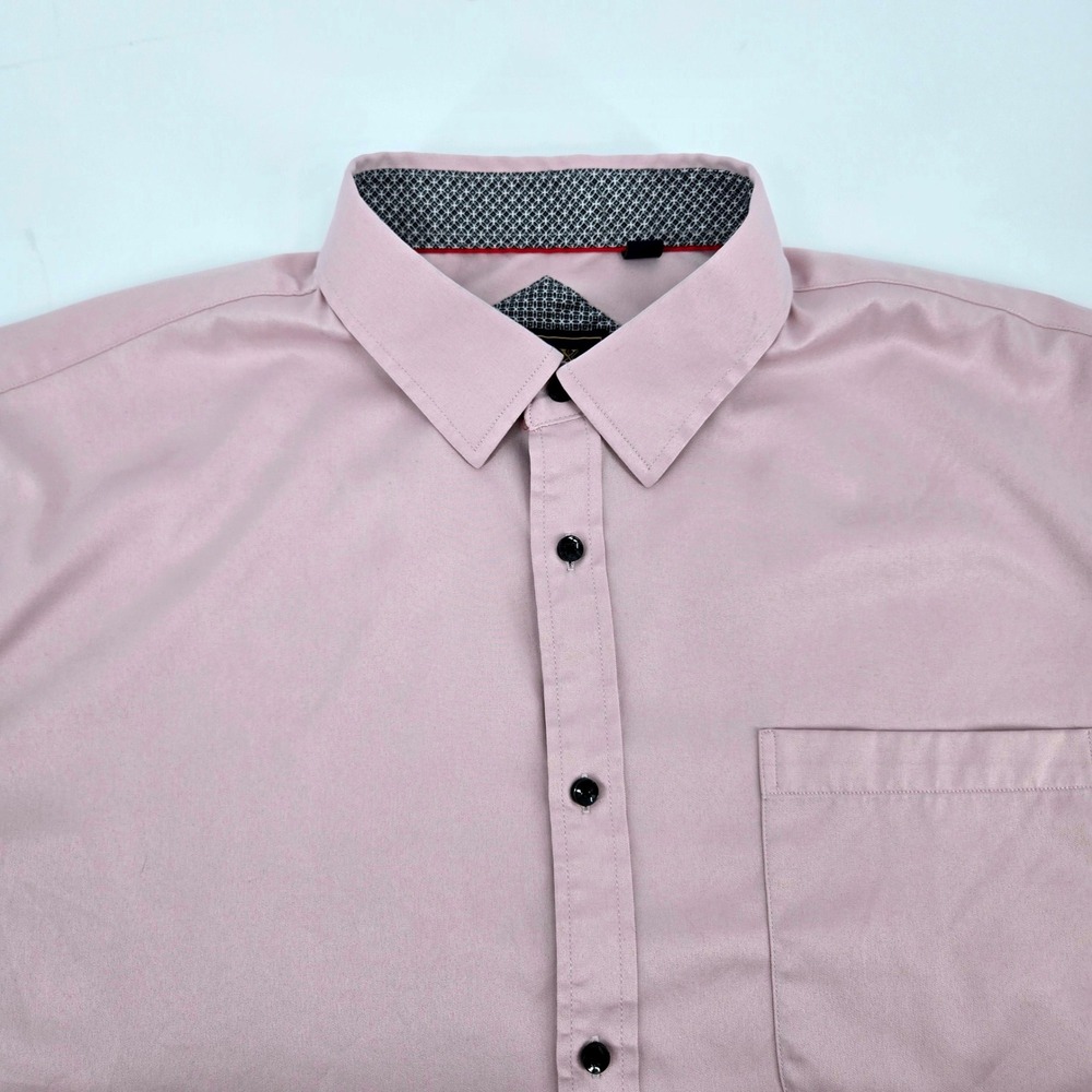 Flex‎ Men's Luxury Collection Pink Dress Shirt 2XL Silky Satin Design In Italy